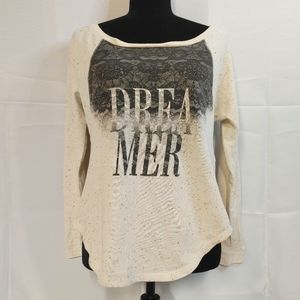 True Freedom Juniors Medium Lace Print Soft Long Sleeve Top Shirt